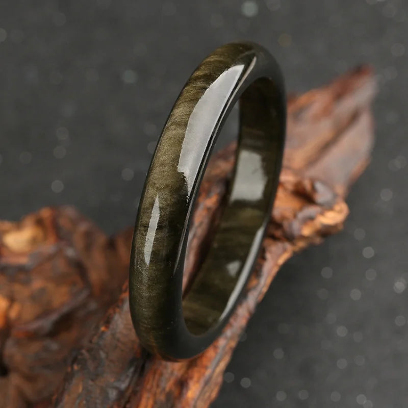 Natural Obsidian Bracelet – Cat’s Eye Golden Sheen Stone Bangle for Unisex
