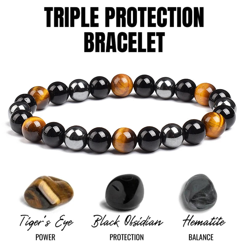 Triple Protection Bracelet Tiger Eye Black