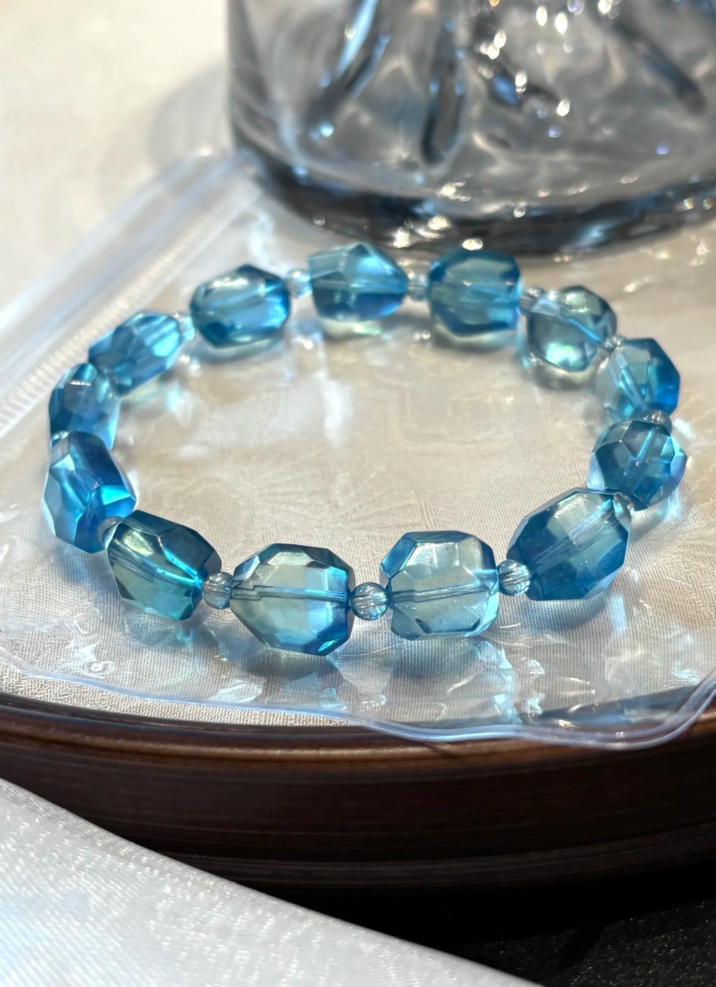 Deep Blue Aquamarine Bracelet – Natural Round Beads 10x13mm for Women & Men