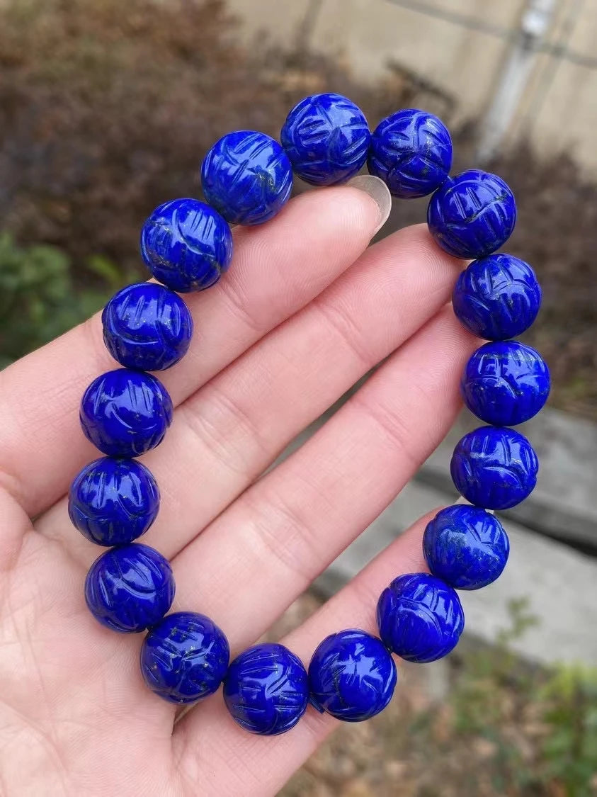 Natural Blue Lapis Lazuli Bracelet – 13.6mm Round Beads for Women & Men