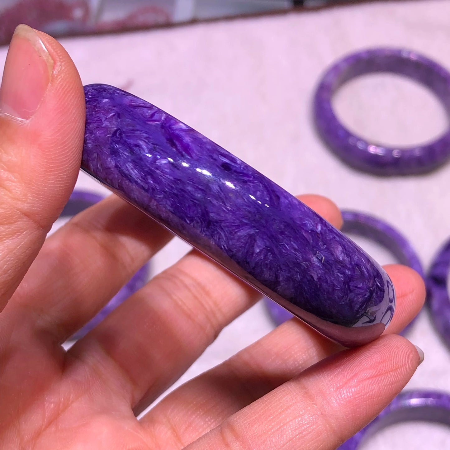 Natural Charoite Bracelet – Reiki Healing Crystal Bangle for Women