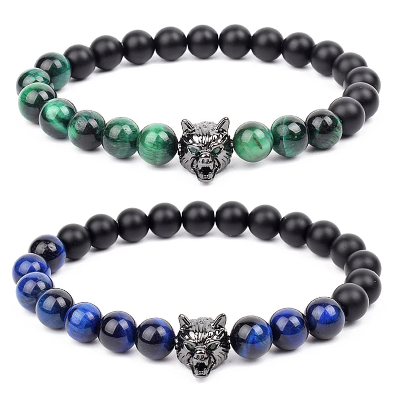 Bracelet Men Black Matte Agates Bead Vintage