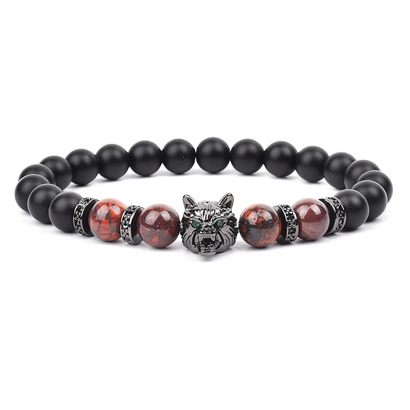 Bracelet Men Black Matte Agates Bead Vintage