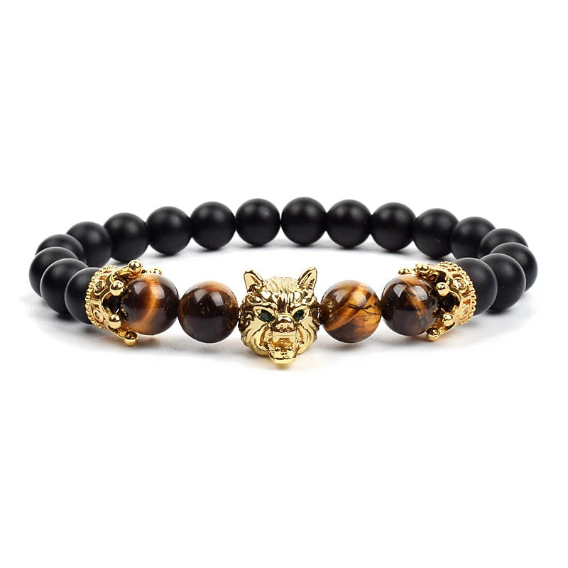 Bracelet Men Black Matte Agates Bead Vintage