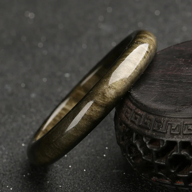 Natural Obsidian Bracelet – Cat’s Eye Golden Sheen Stone Bangle for Unisex