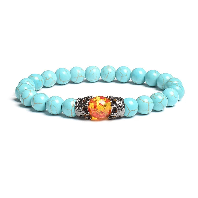 Black Lava Stone Crown Charm Tiger Eye Beads Bracelet