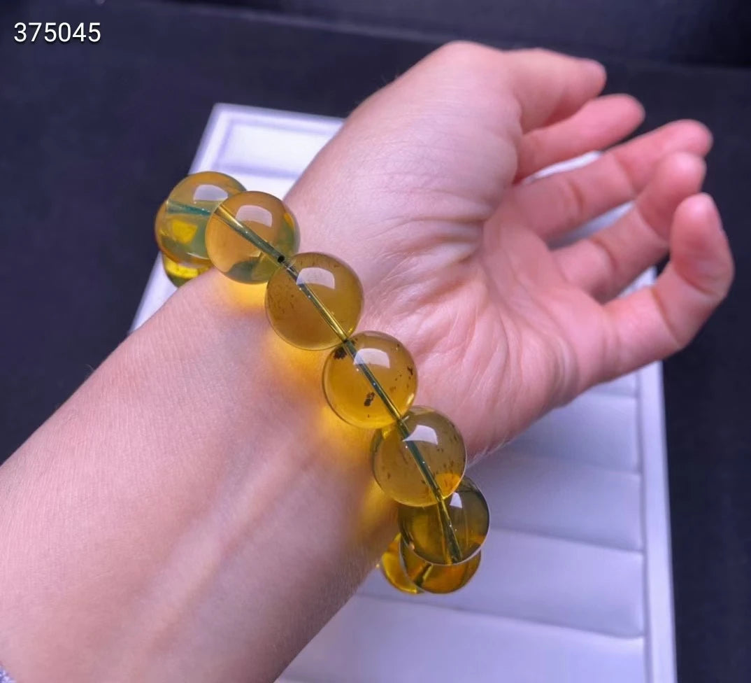 Natural Blue Amber Bracelet – Clear Round Beads 13.5mm for Women & Men