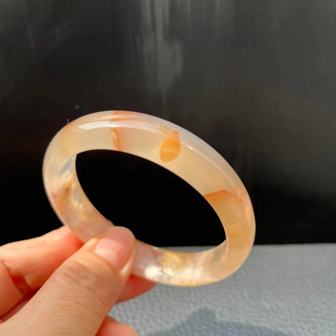Natural Sakura Flower Agate Bracelet – Crystal Bangle for Women