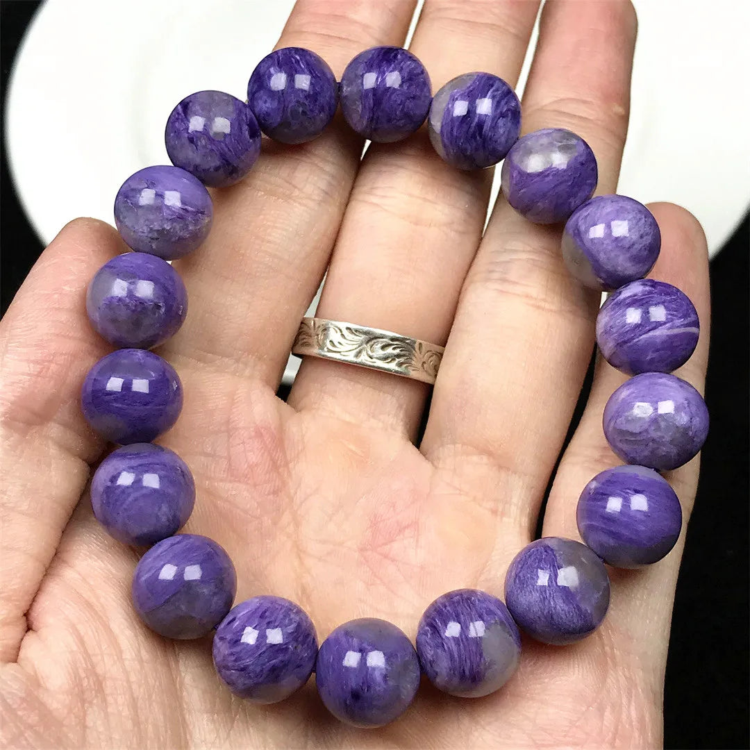 Natural Purple Charoite Bracelet – 11mm Crystal Beads for Women & Men