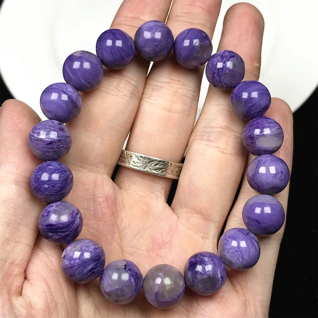 Natural Purple Charoite Bracelet – 11mm Crystal Beads for Women & Men