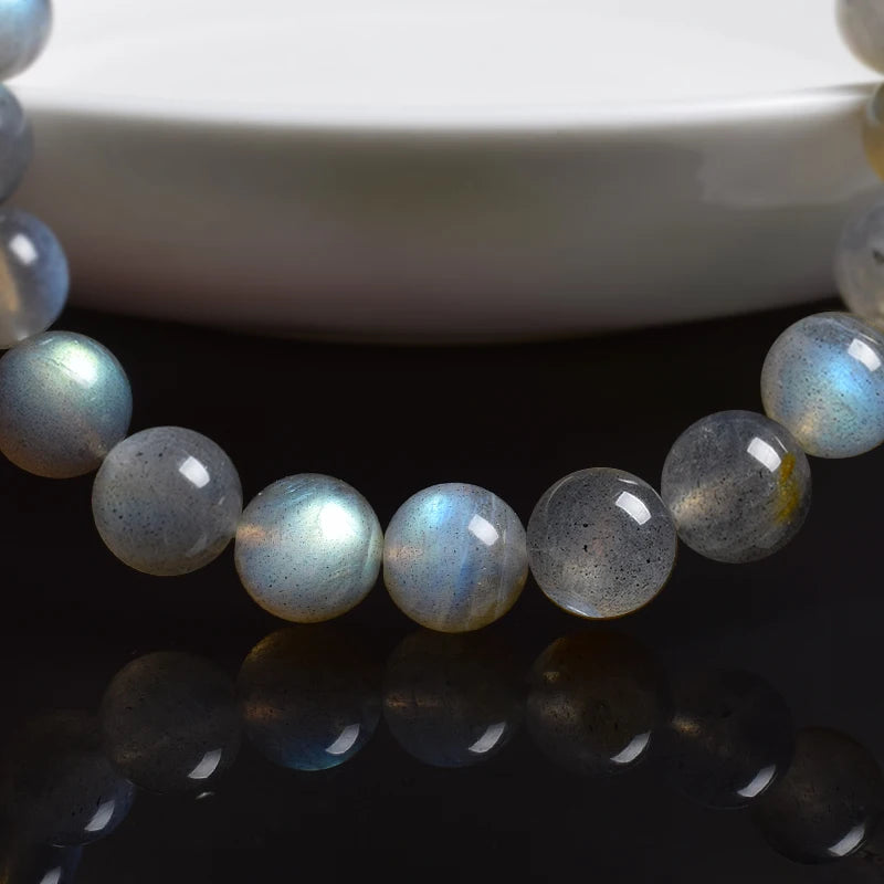 Natural Grey Labradorite Bracelets Flash Smooth