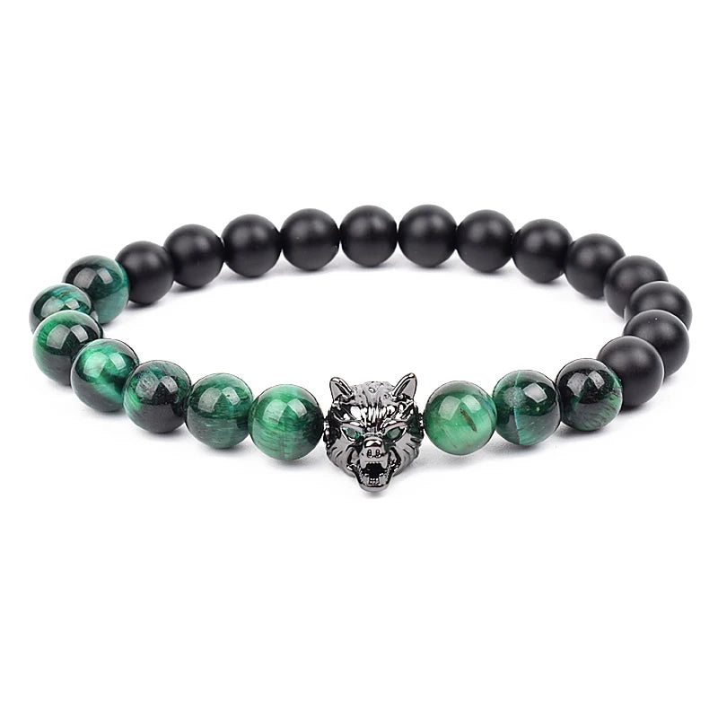 Bracelet Men Black Matte Agates Bead Vintage