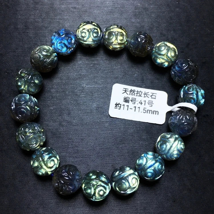 Natural Colorful Labradorite Bracelet – 9–12mm Beads for Women & Men