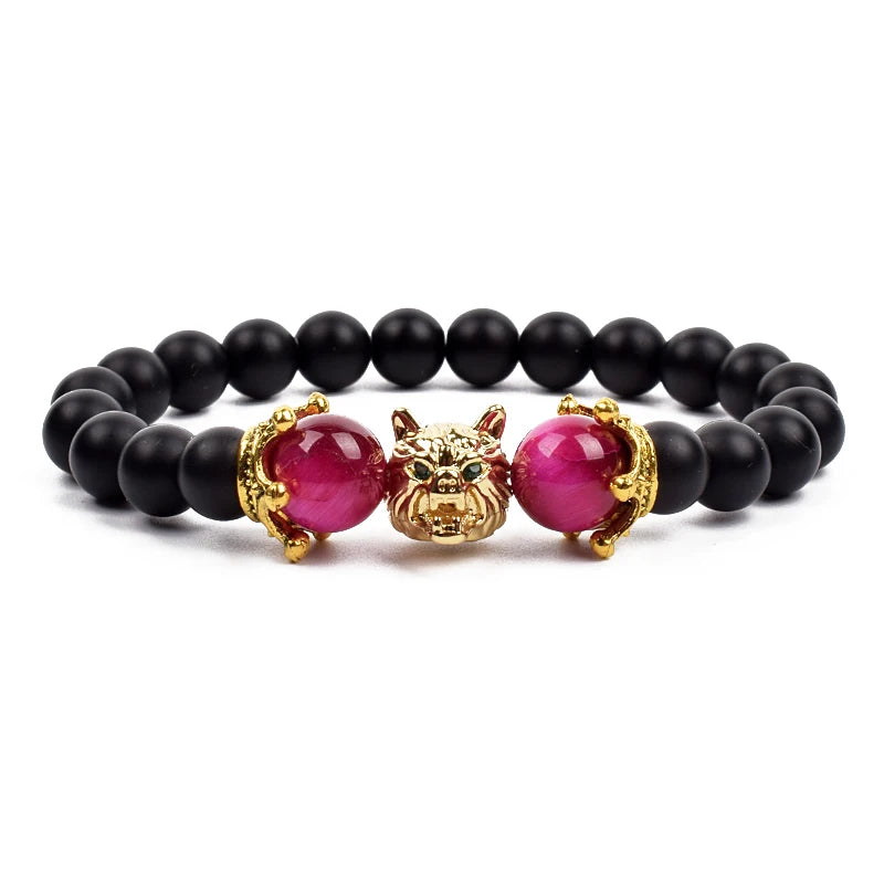 Bracelet Men Black Matte Agates Bead Vintage