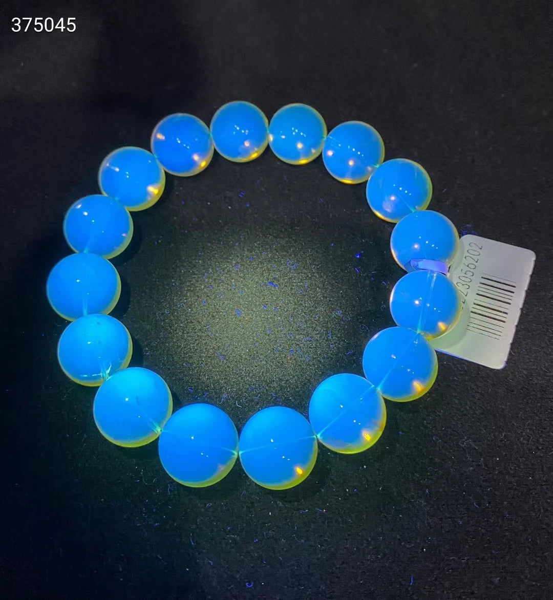 Natural Blue Amber Bracelet – Clear Round Beads 13.5mm for Women & Men