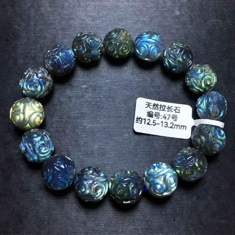 Natural Colorful Labradorite Bracelet – 9–12mm Beads for Women & Men