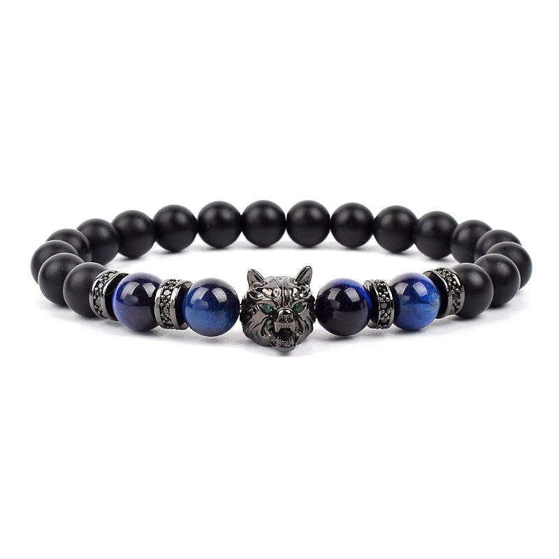 Bracelet Men Black Matte Agates Bead Vintage