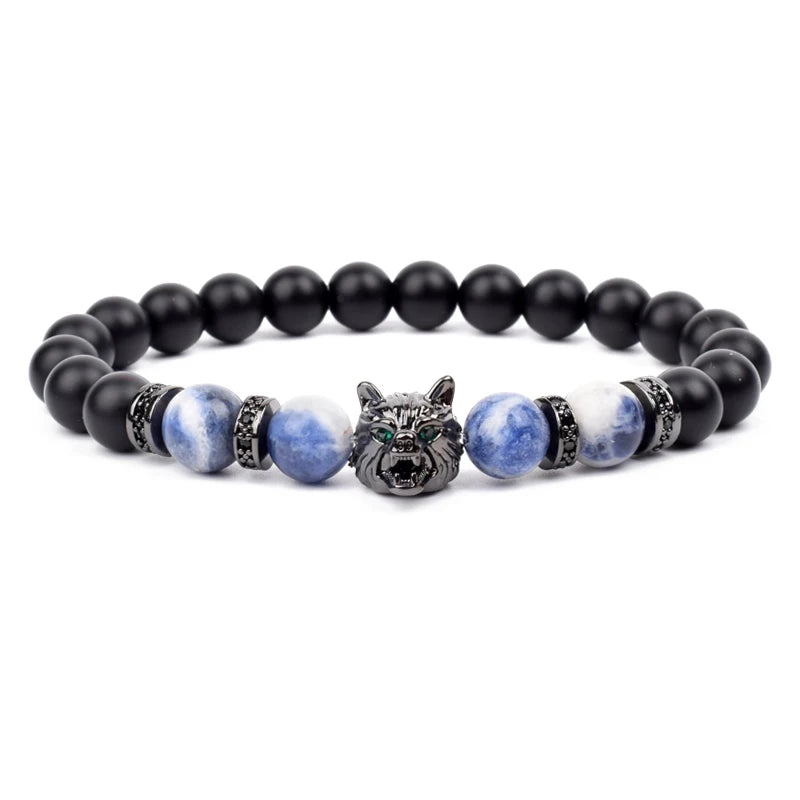 Bracelet Men Black Matte Agates Bead Vintage