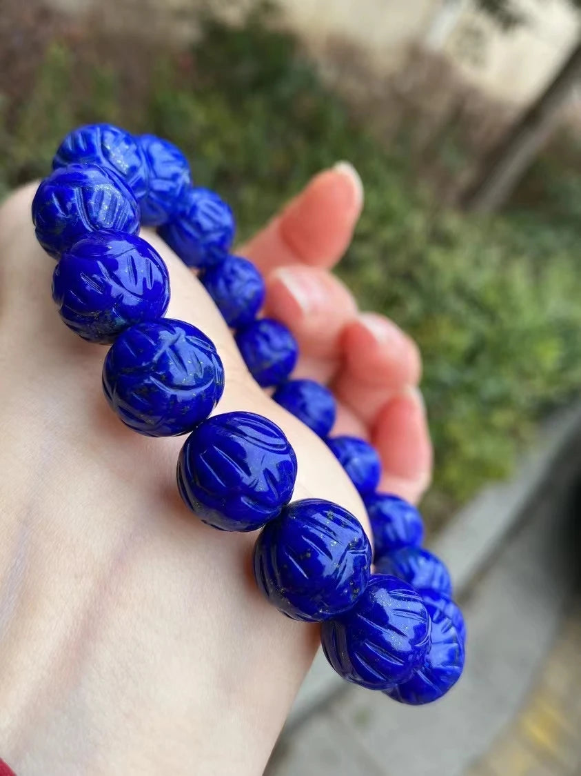 Natural Blue Lapis Lazuli Bracelet – 13.6mm Round Beads for Women & Men