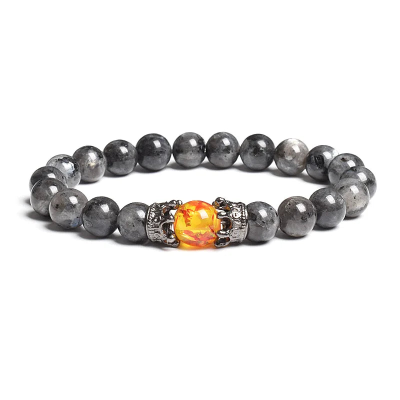 Black Lava Stone Crown Charm Tiger Eye Beads Bracelet