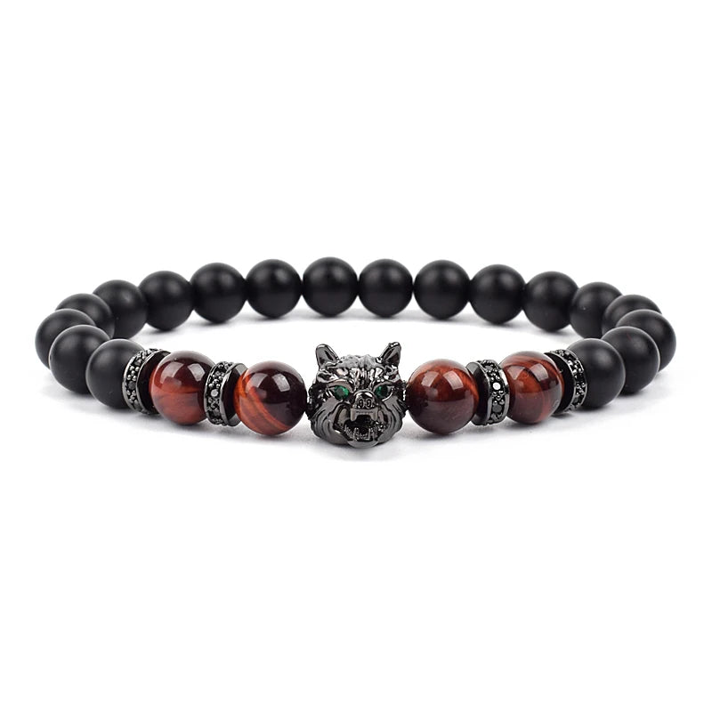 Bracelet Men Black Matte Agates Bead Vintage