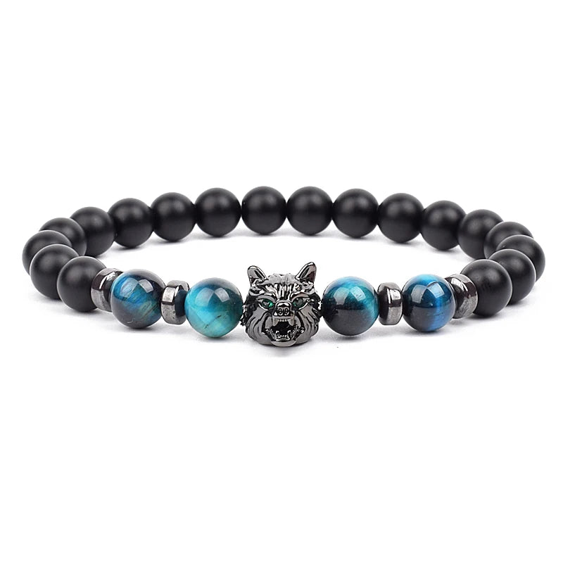 Bracelet Men Black Matte Agates Bead Vintage