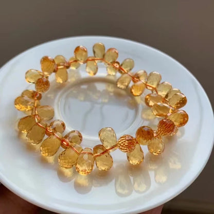 Natural Yellow Citrine Bracelet – 10×8mm Water Drop Beads for Women