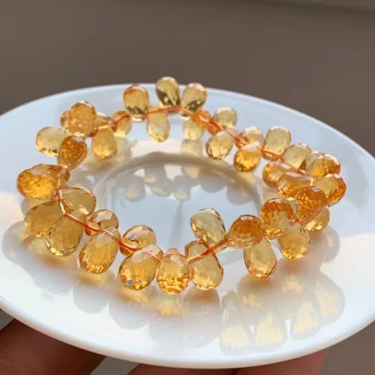 Natural Yellow Citrine Bracelet – 10×8mm Water Drop Beads for Women