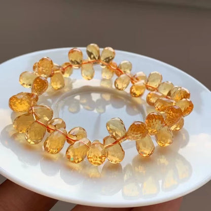 Natural Yellow Citrine Bracelet – 10×8mm Water Drop Beads for Women