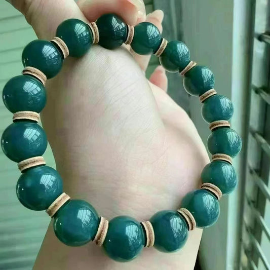 Natural Deep Green Jade Bracelet – 11mm Round Beads Pendant for Women