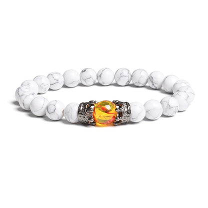 Black Lava Stone Crown Charm Tiger Eye Beads Bracelet