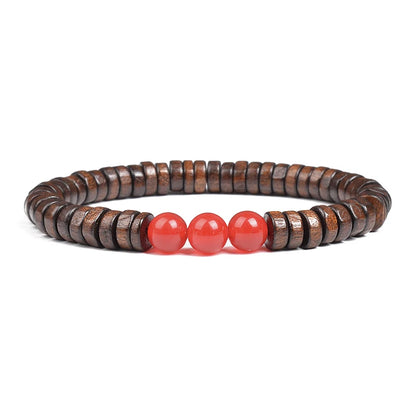 Cylindrical Wood Beads With Natural Stone Bracelet For Men
