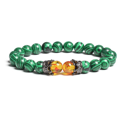 Black Lava Stone Crown Charm Tiger Eye Beads Bracelet