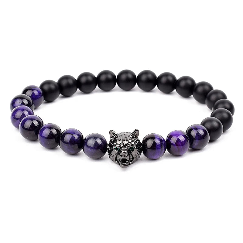 Bracelet Men Black Matte Agates Bead Vintage