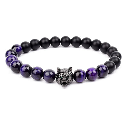 Bracelet Men Black Matte Agates Bead Vintage