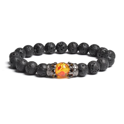 Black Lava Stone Crown Charm Tiger Eye Beads Bracelet