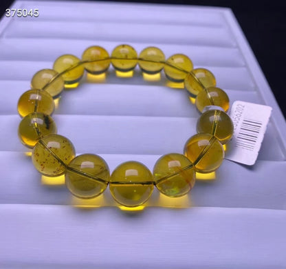 Natural Blue Amber Bracelet – Clear Round Beads 13.5mm for Women & Men