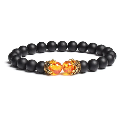 Black Lava Stone Crown Charm Tiger Eye Beads Bracelet