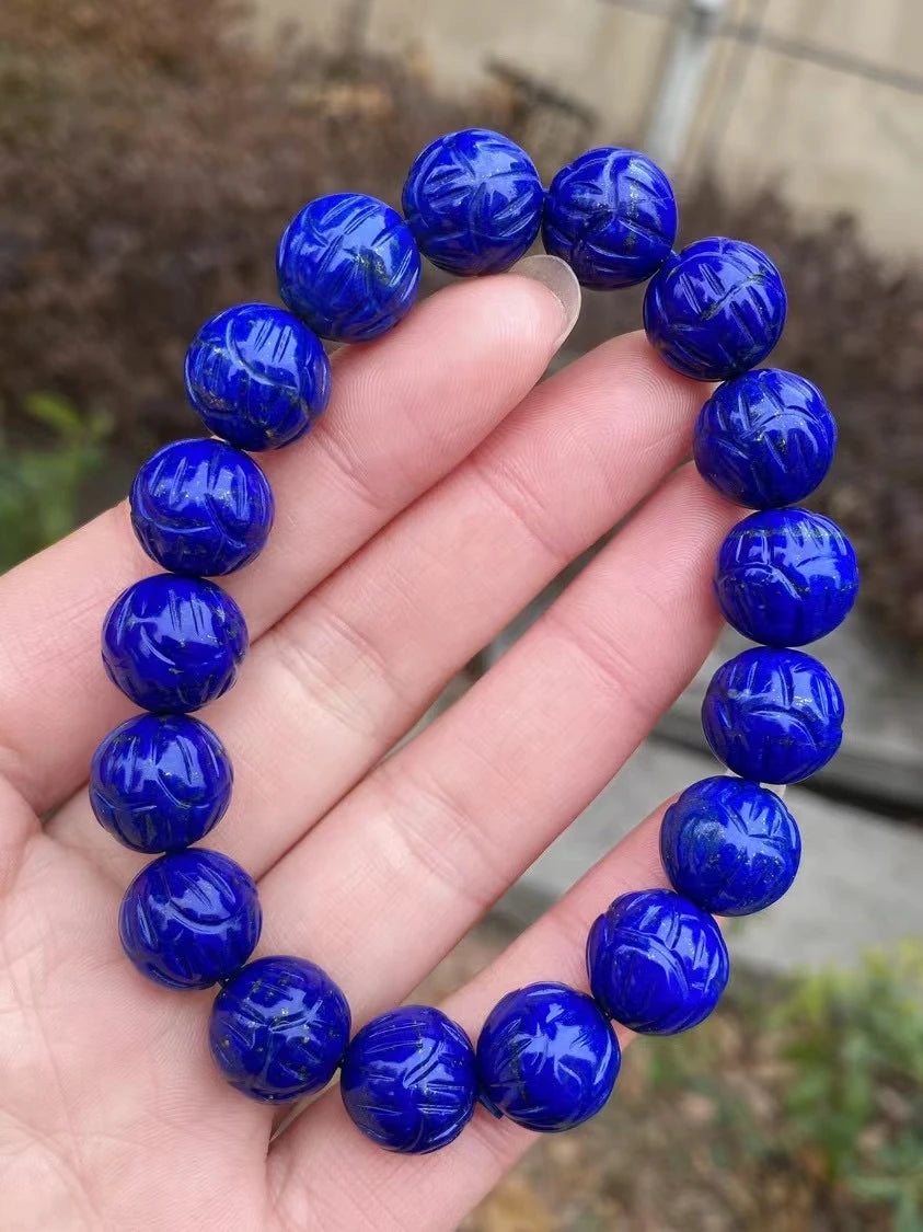 Natural Blue Lapis Lazuli Bracelet – 13.6mm Round Beads for Women & Men