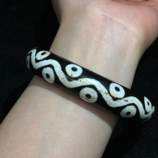 Old Agate Dzi 20-Eyes Bracelet – Cinnabar Dot Natural Stone for Women