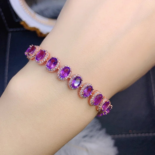 Natural Amethyst Bracelet – 925 Sterling Silver Luxury Jewelry for Women (4×5mm)
