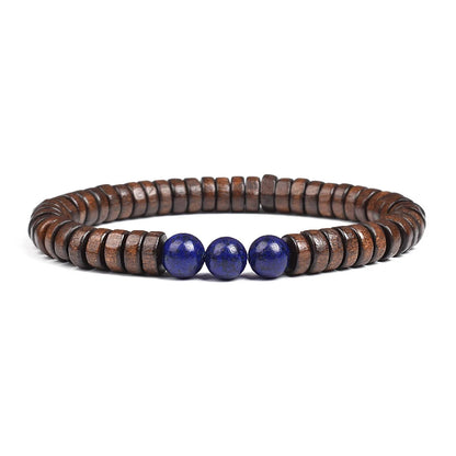 Cylindrical Wood Beads With Natural Stone Bracelet For Men