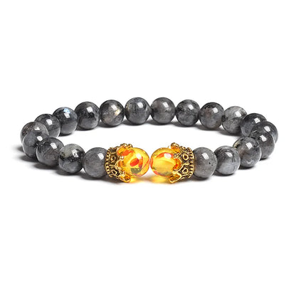 Black Lava Stone Crown Charm Tiger Eye Beads Bracelet