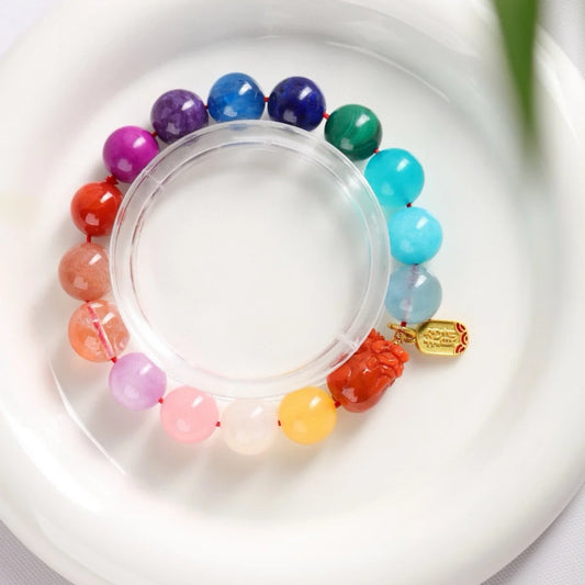 Natural Rainbow Mixed Stone Bracelet – 10mm Jade, Moonstone, Kyanite, Amber, Larimar & Charoite