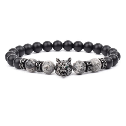 Bracelet Men Black Matte Agates Bead Vintage
