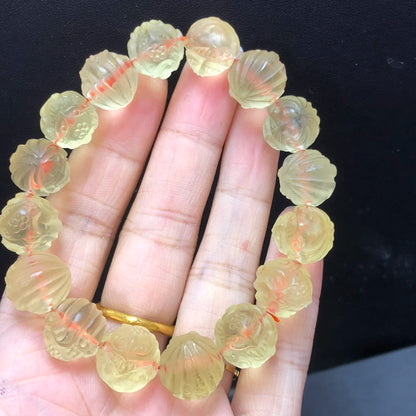 Natural Citrine Fox Bracelet – 13mm Nine-Tailed Fox Crystal Beads for Women