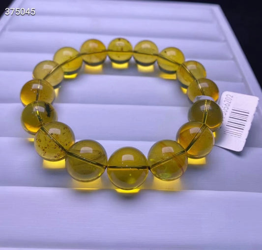 Natural Blue Amber Bracelet – Clear Round Beads 13.5mm for Women & Men