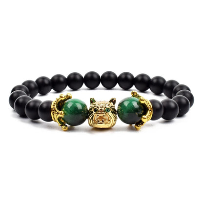 Bracelet Men Black Matte Agates Bead Vintage