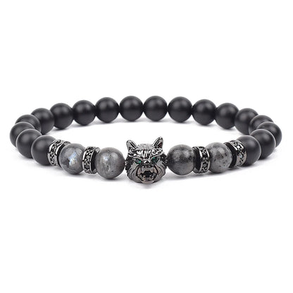 Bracelet Men Black Matte Agates Bead Vintage