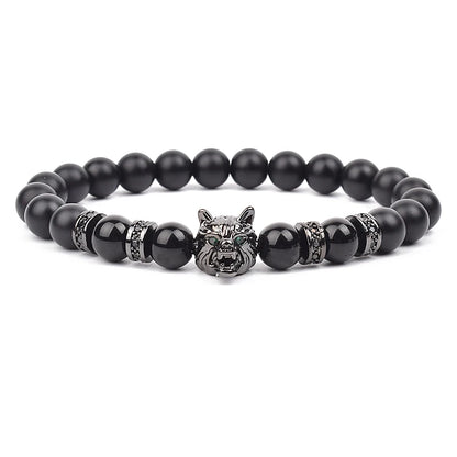 Bracelet Men Black Matte Agates Bead Vintage